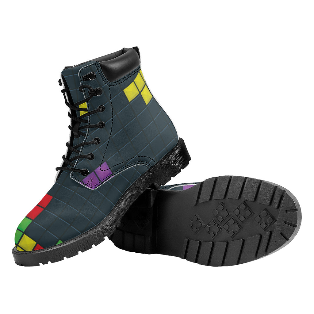Colorful Block Puzzle Video Game Print Work Boots