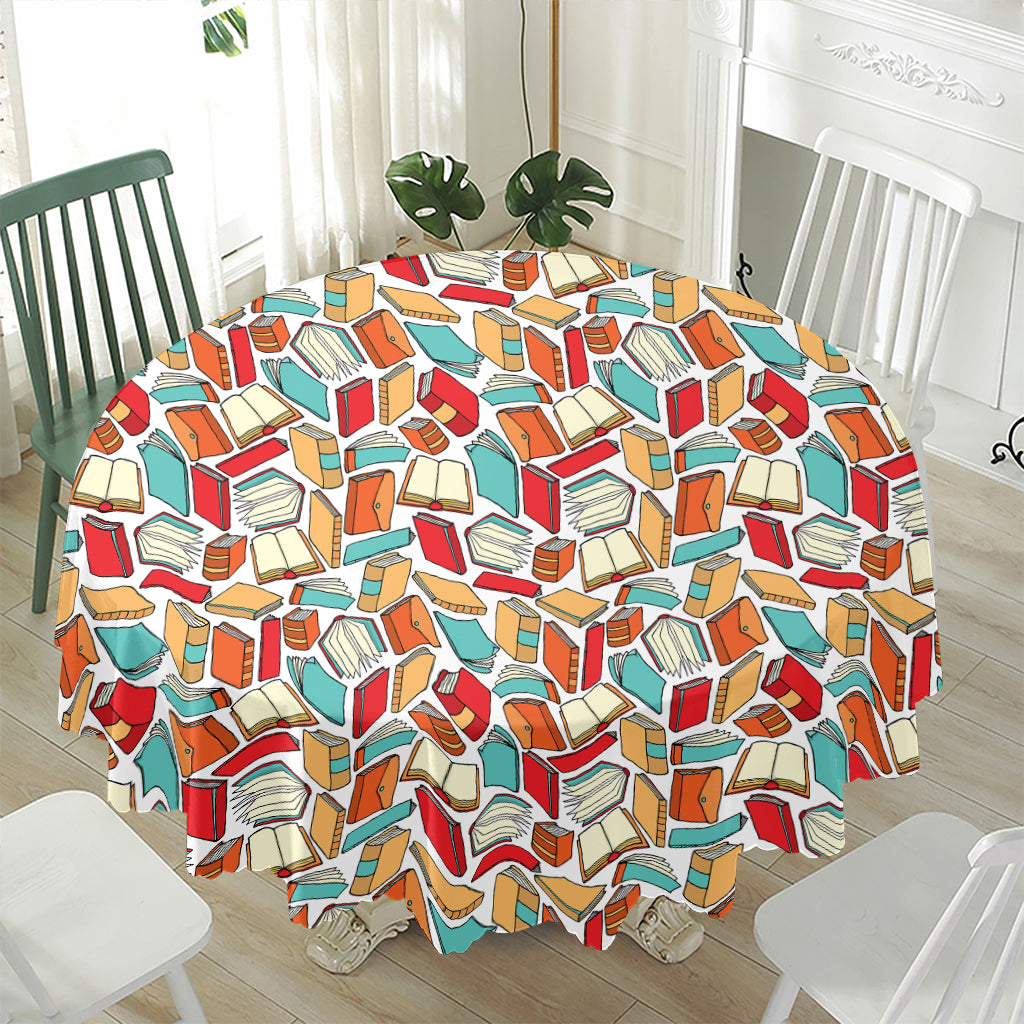 Colorful Books Pattern Print Waterproof Round Tablecloth