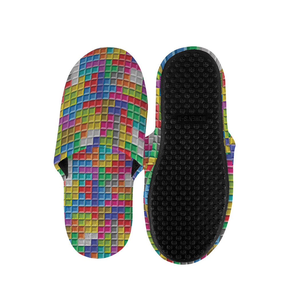 Colorful Brick Puzzle Game Pattern Print Slippers