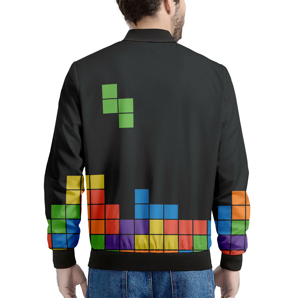 Colorful Brick Puzzle Video Game Print Men's Bomber Jacket
