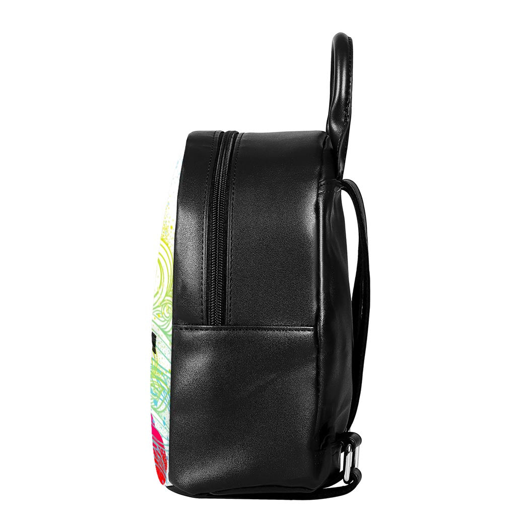 Colorful Buddha Lotus Print Leather Backpack