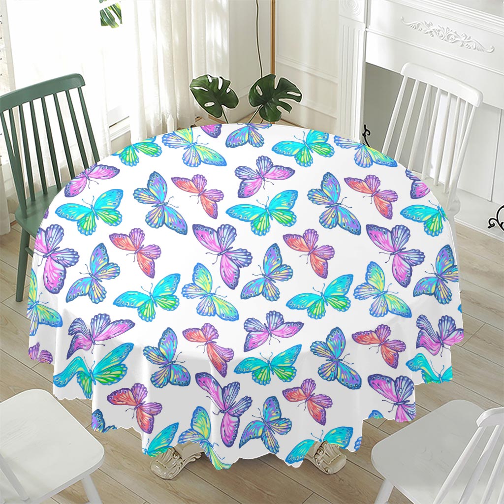 Colorful Butterfly Pattern Print Waterproof Round Tablecloth