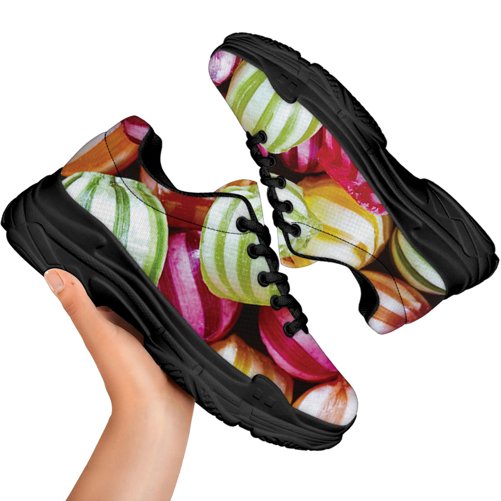 Colorful Candy Ball Print Black Chunky Shoes