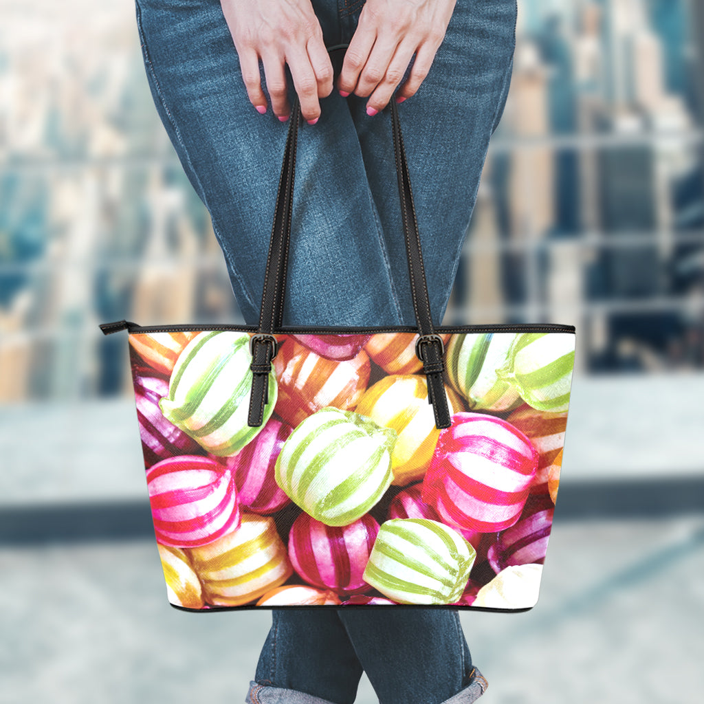 Colorful Candy Ball Print Leather Tote Bag