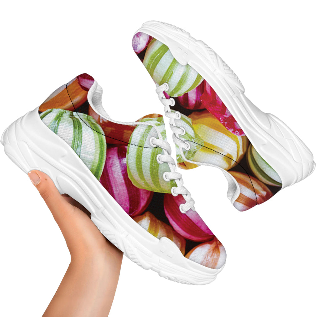 Colorful Candy Ball Print White Chunky Shoes