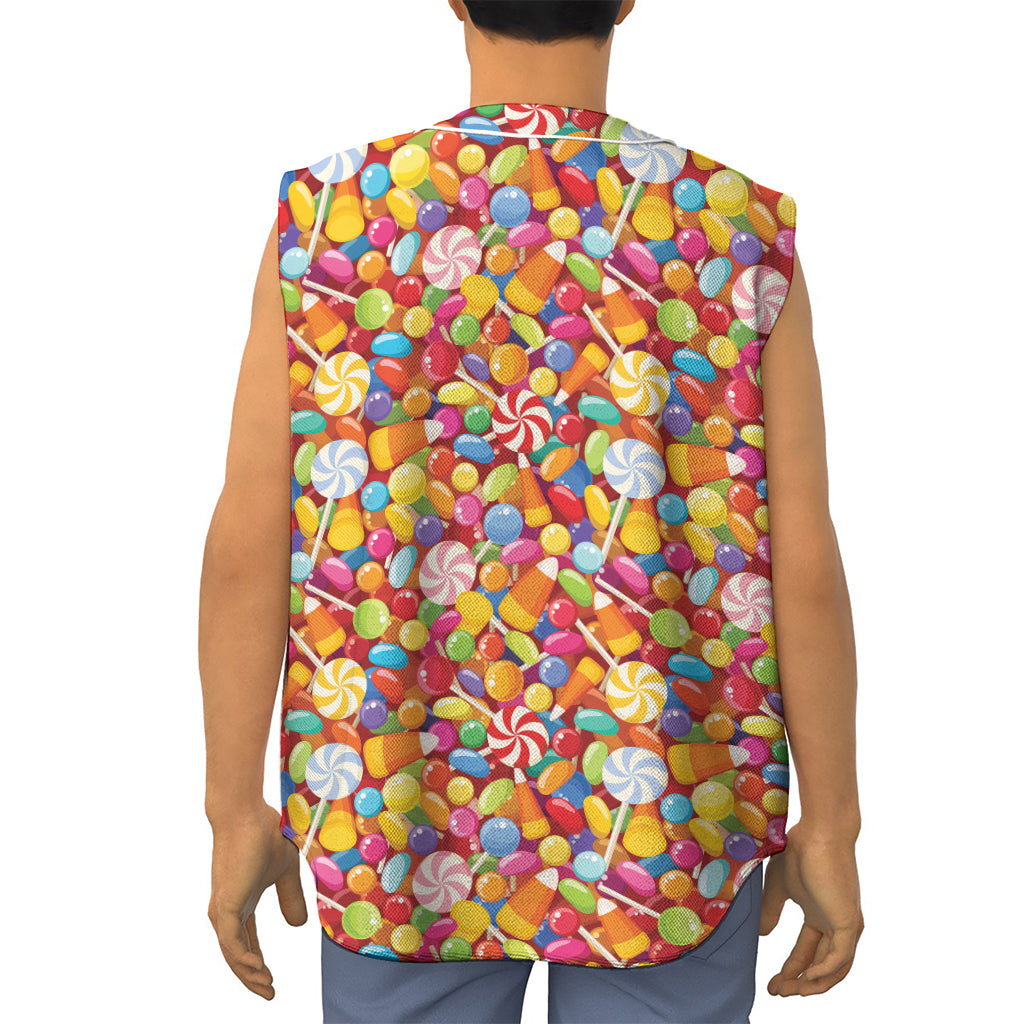 Colorful Candy Pattern Print Sleeveless Baseball Jersey