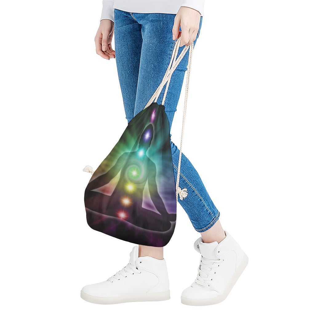 Colorful Chakras Aura Print Drawstring Bag