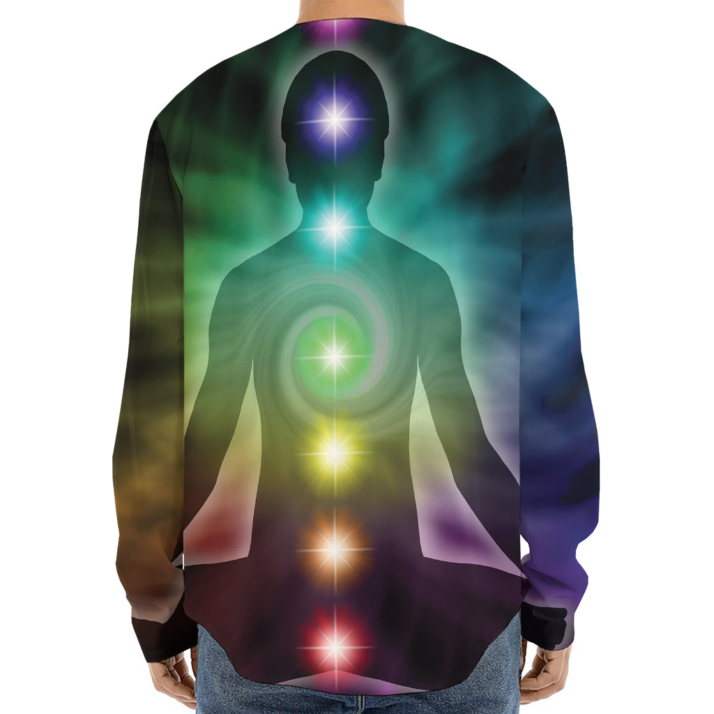 Colorful Chakras Aura Print Long Sleeve Baseball Jersey