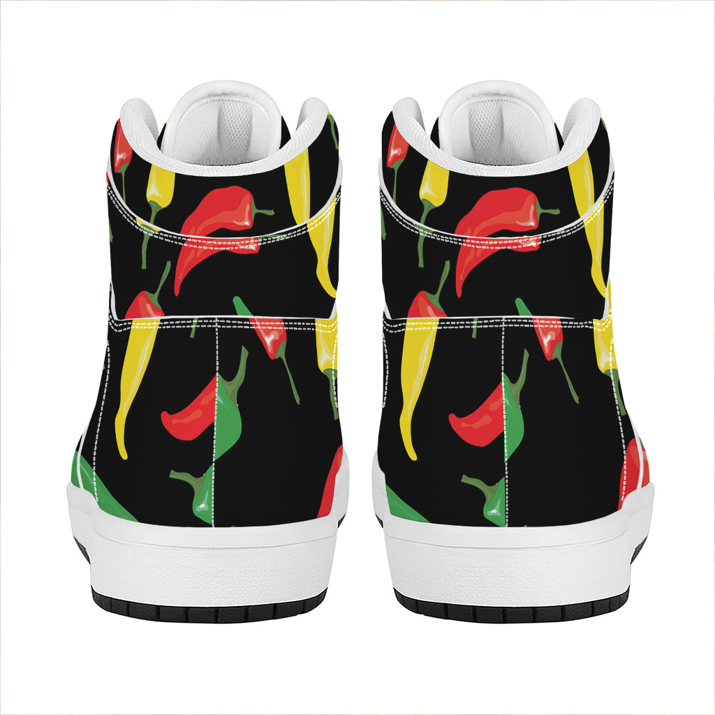 Colorful Chili Peppers Pattern Print High Top Leather Sneakers
