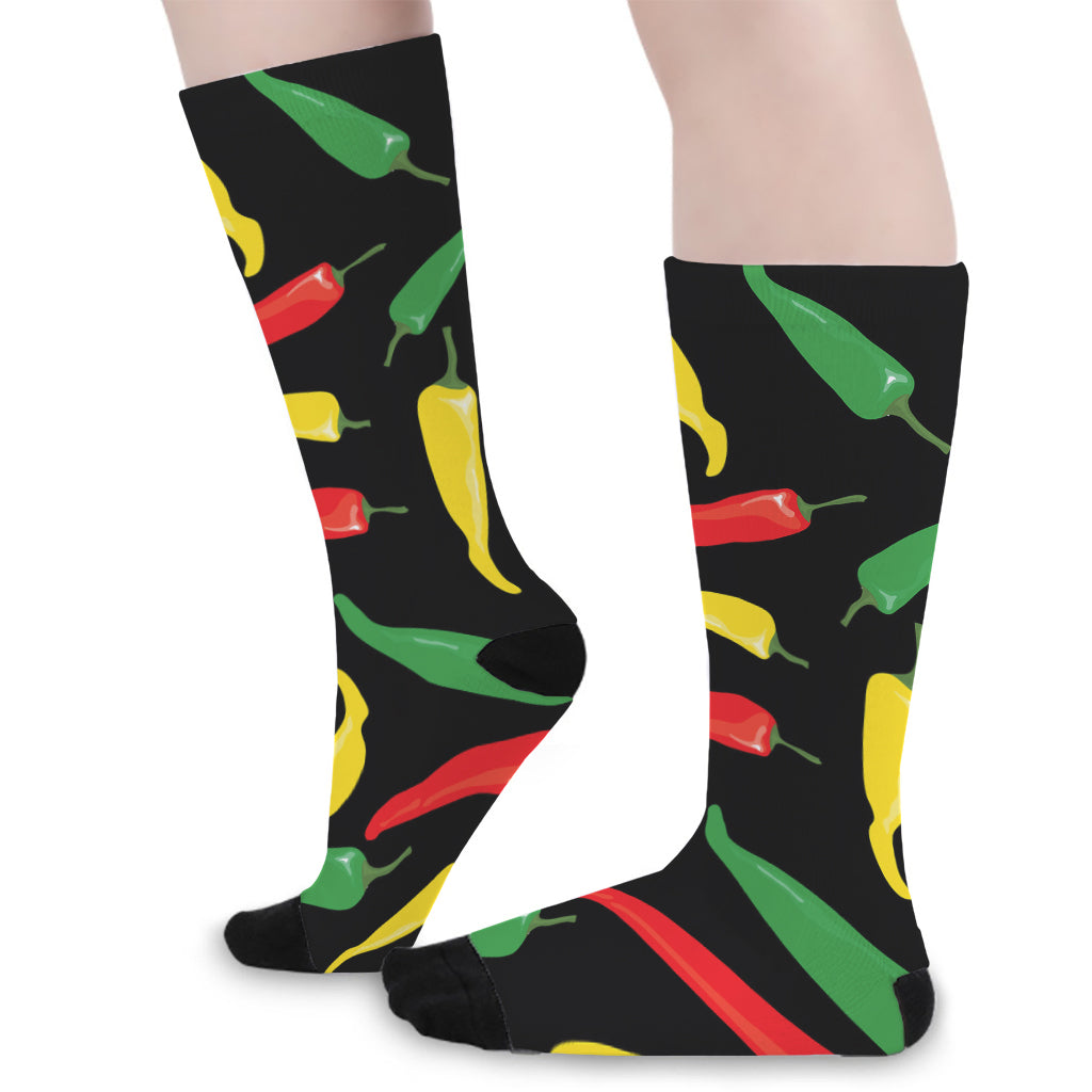 Colorful Chili Peppers Pattern Print Long Socks
