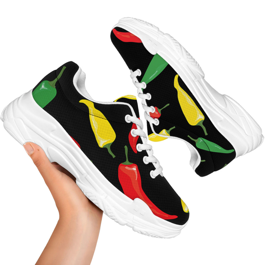 Colorful Chili Peppers Pattern Print White Chunky Shoes