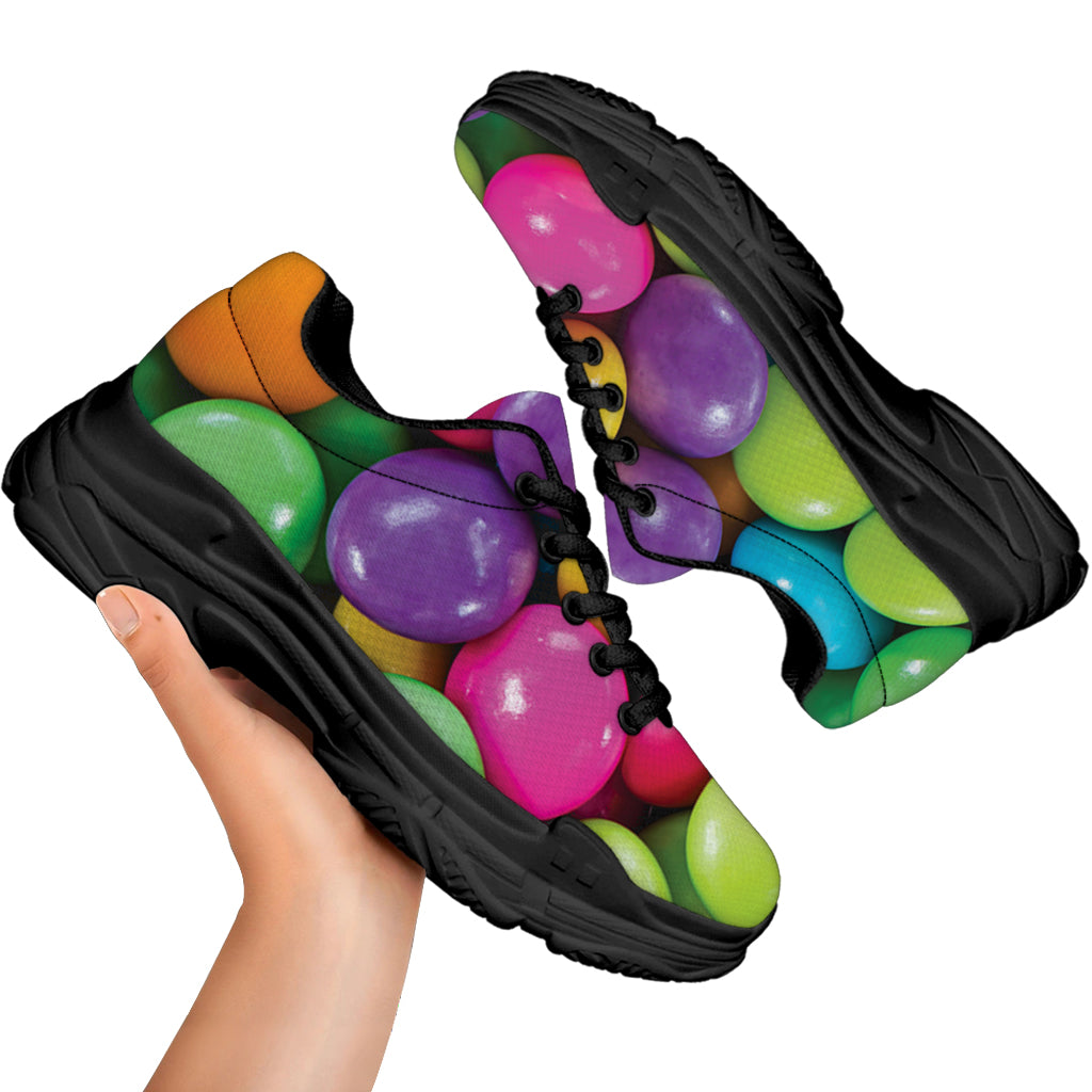 Colorful Chocolate Candy Print Black Chunky Shoes