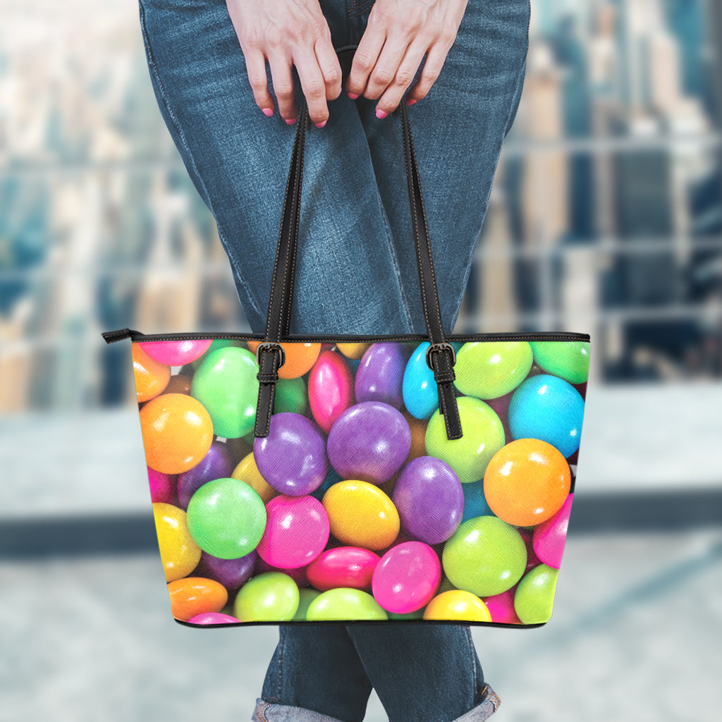 Colorful Chocolate Candy Print Leather Tote Bag