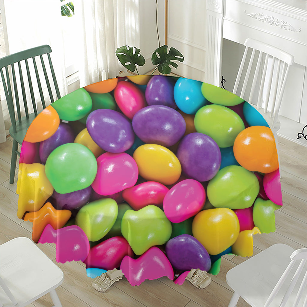 Colorful Chocolate Candy Print Waterproof Round Tablecloth