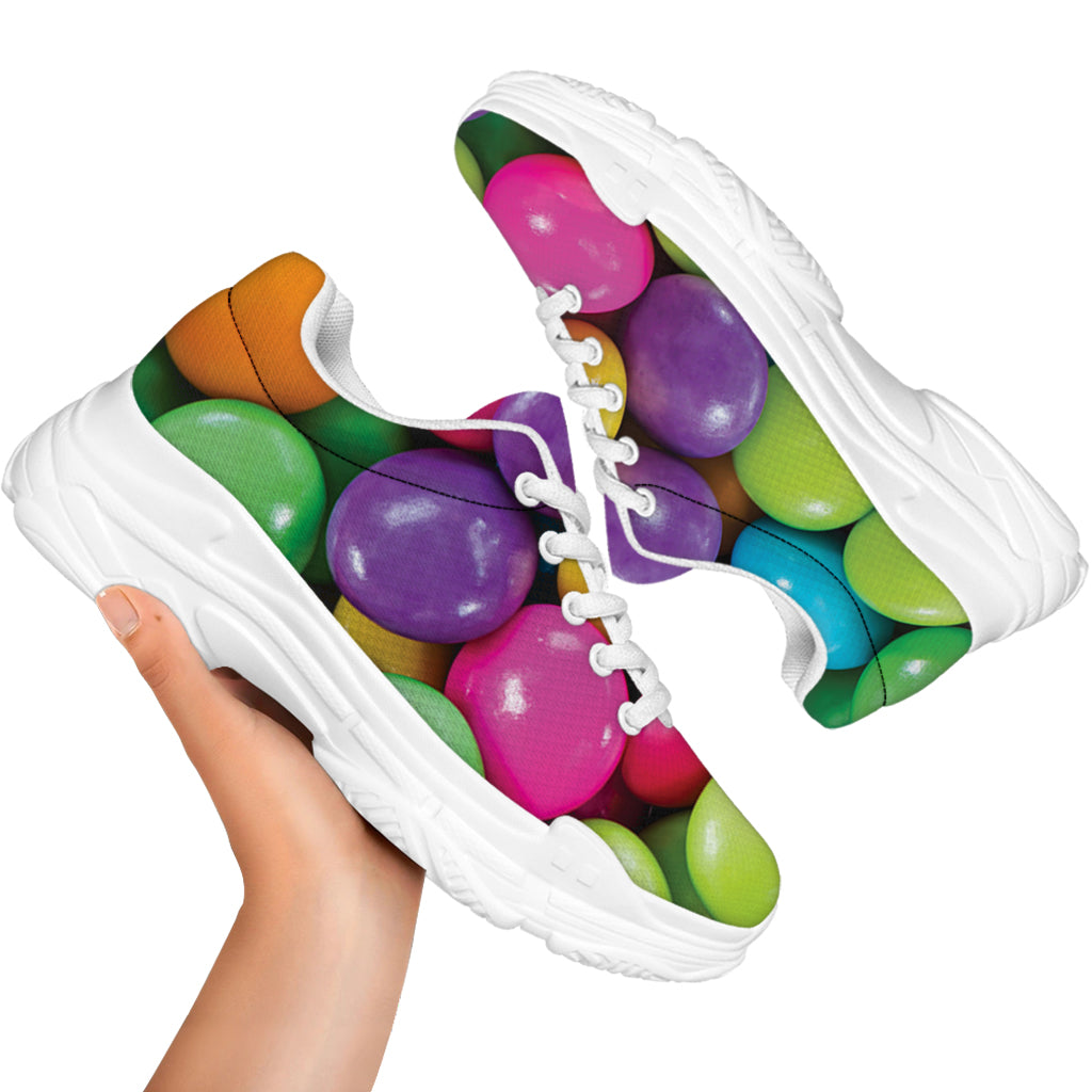 Colorful Chocolate Candy Print White Chunky Shoes