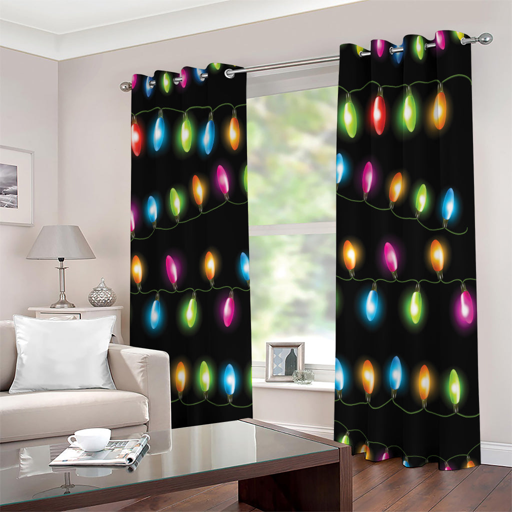 Colorful Christmas Lights Print Extra Wide Grommet Curtains