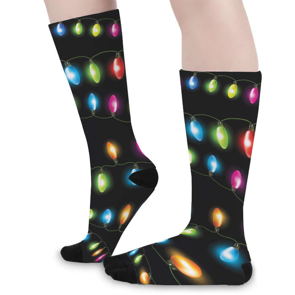 Colorful Christmas Lights Print Long Socks