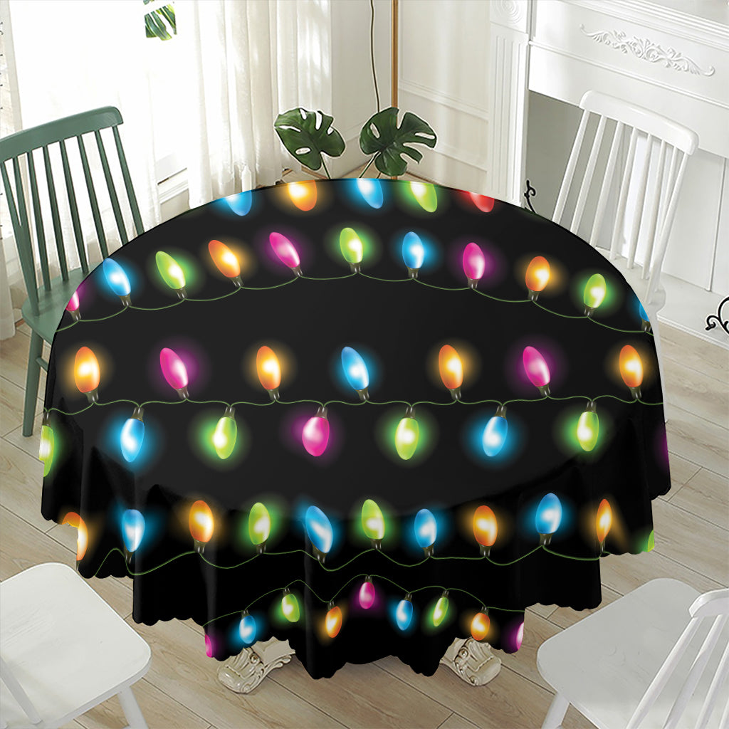 Colorful Christmas Lights Print Waterproof Round Tablecloth