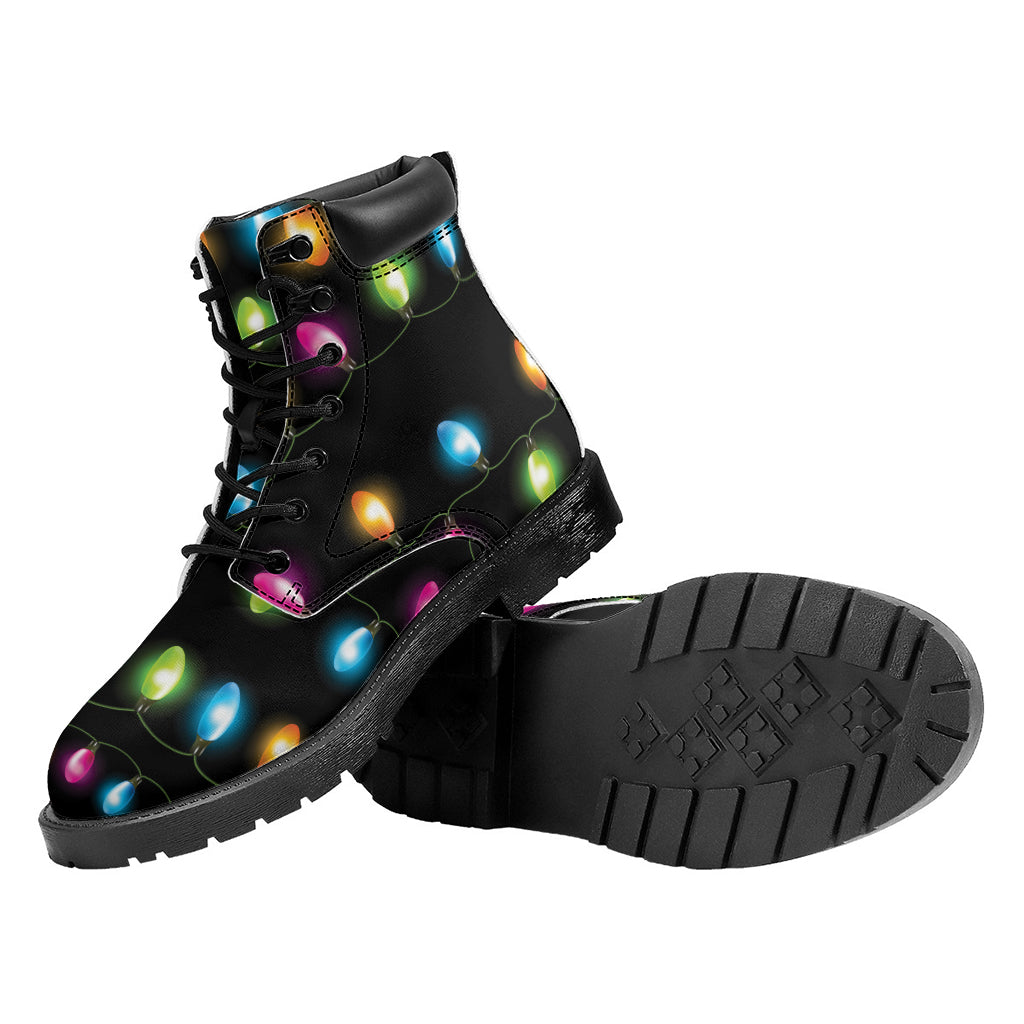 Colorful Christmas Lights Print Work Boots
