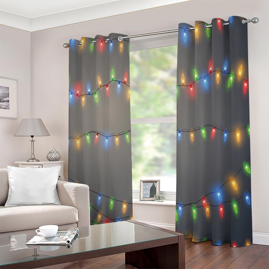 Colorful Christmas String Lights Print Extra Wide Grommet Curtains