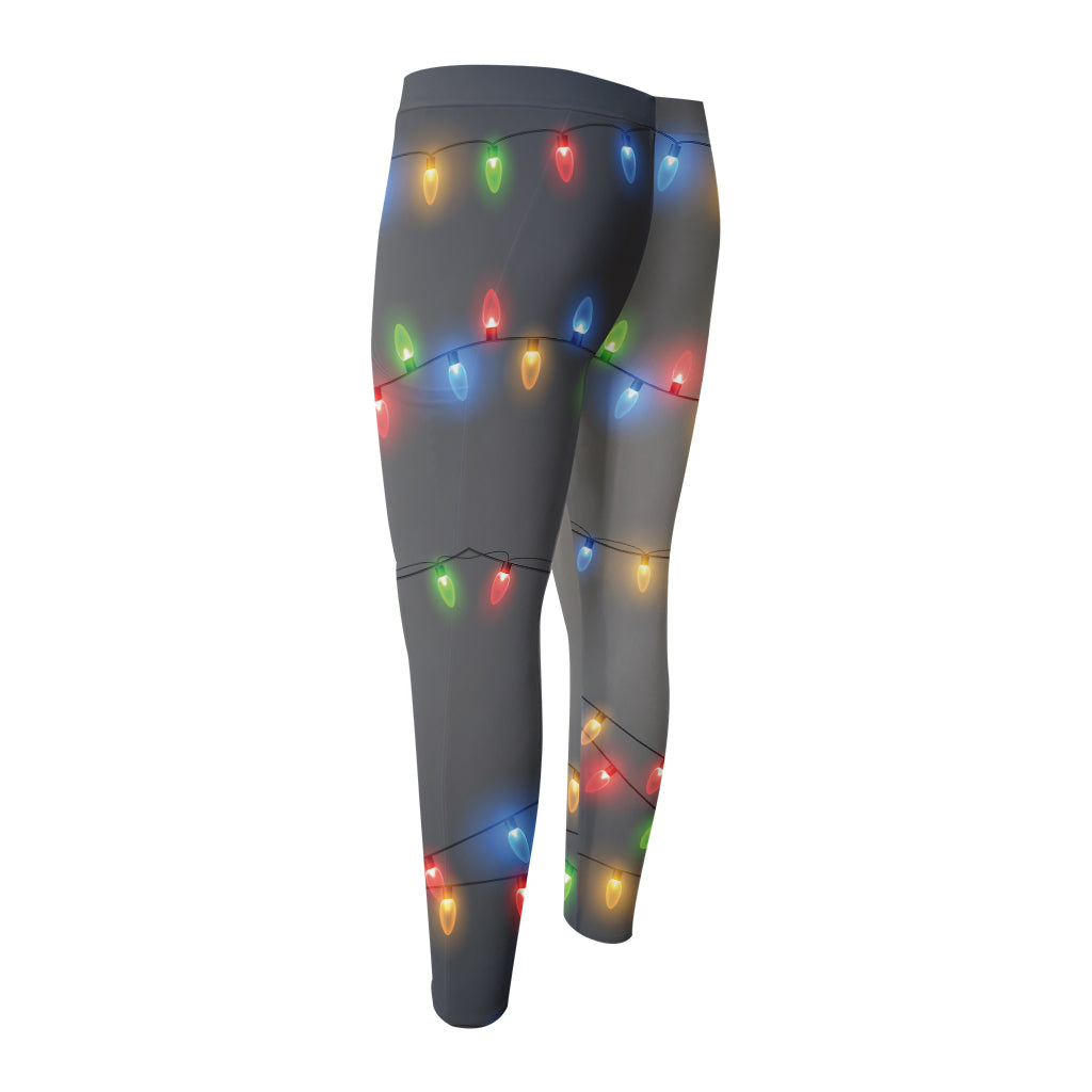 Colorful Christmas String Lights Print Men's Compression Pants
