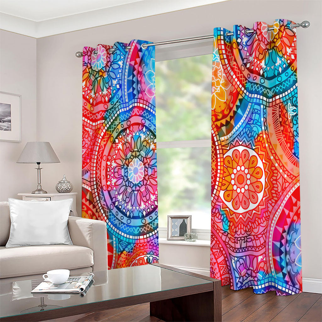 Colorful Circle Mandala Print Extra Wide Grommet Curtains