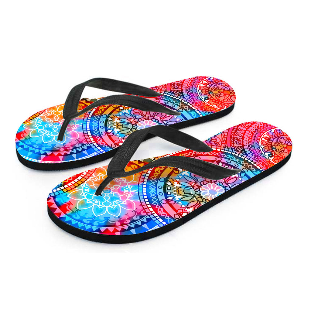 Colorful Circle Mandala Print Flip Flops