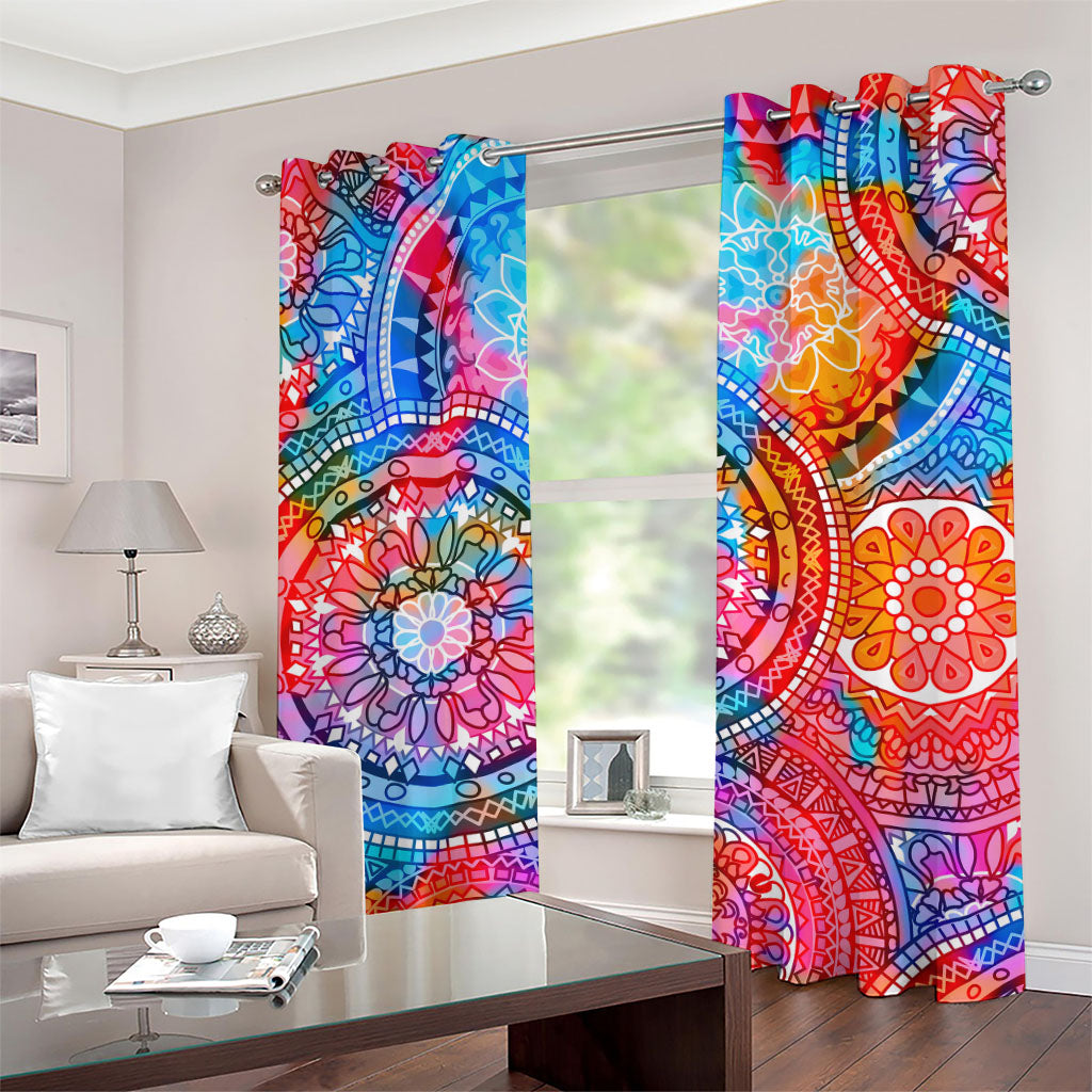 Colorful Circle Mandala Print Grommet Curtains
