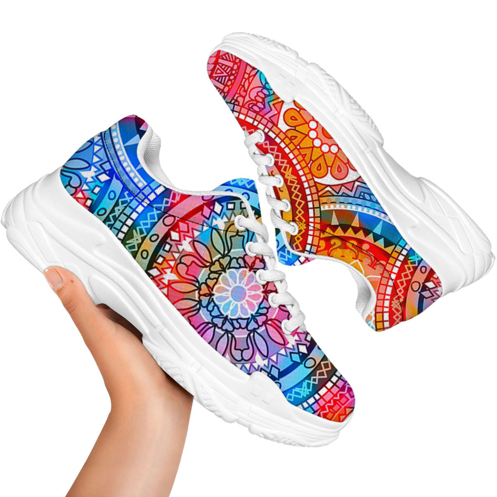 Colorful Circle Mandala Print White Chunky Shoes