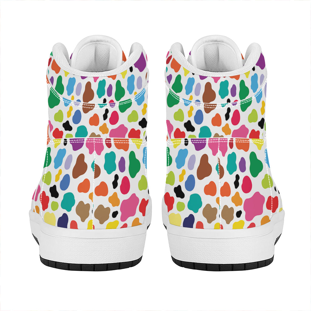 Colorful Cow Pattern Print High Top Leather Sneakers