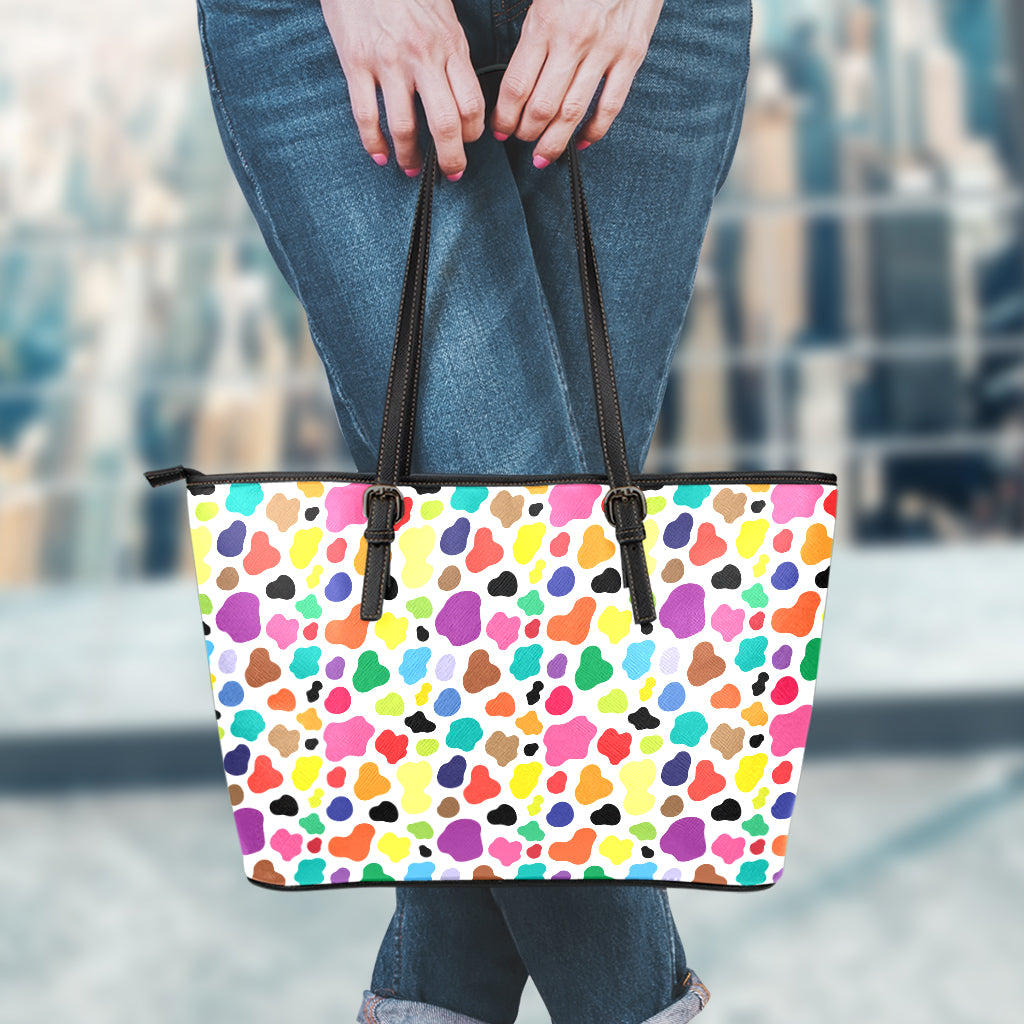 Colorful Cow Pattern Print Leather Tote Bag