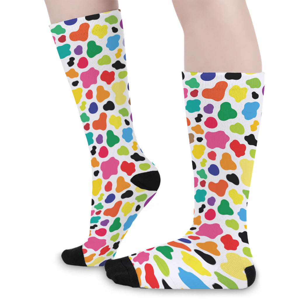 Colorful Cow Pattern Print Long Socks