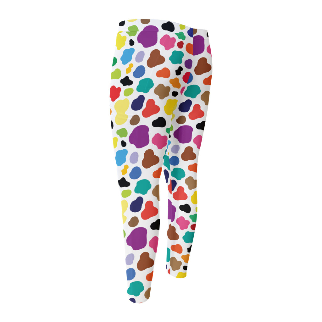 Colorful Cow Pattern Print Men's Compression Pants