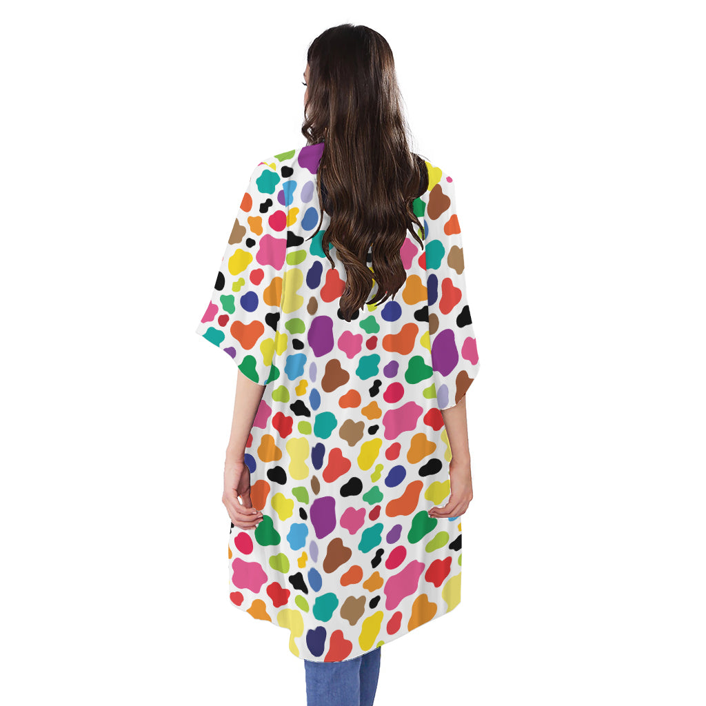 Colorful Cow Pattern Print Open Front Beach Cover Up