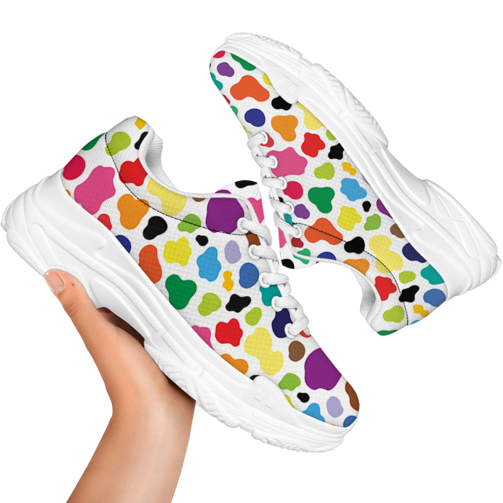 Colorful Cow Pattern Print White Chunky Shoes