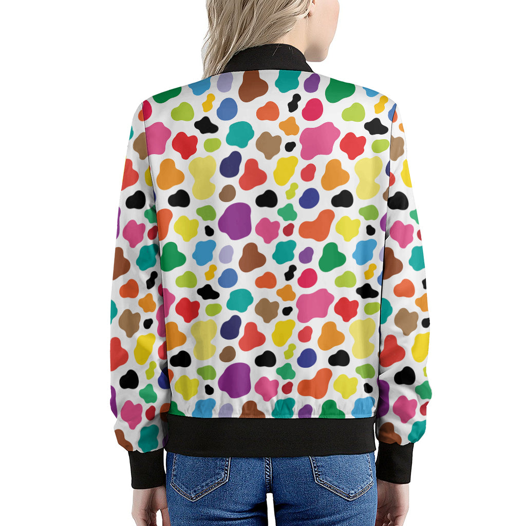 Colorful Cow Pattern Print Women's Bomber Jacket