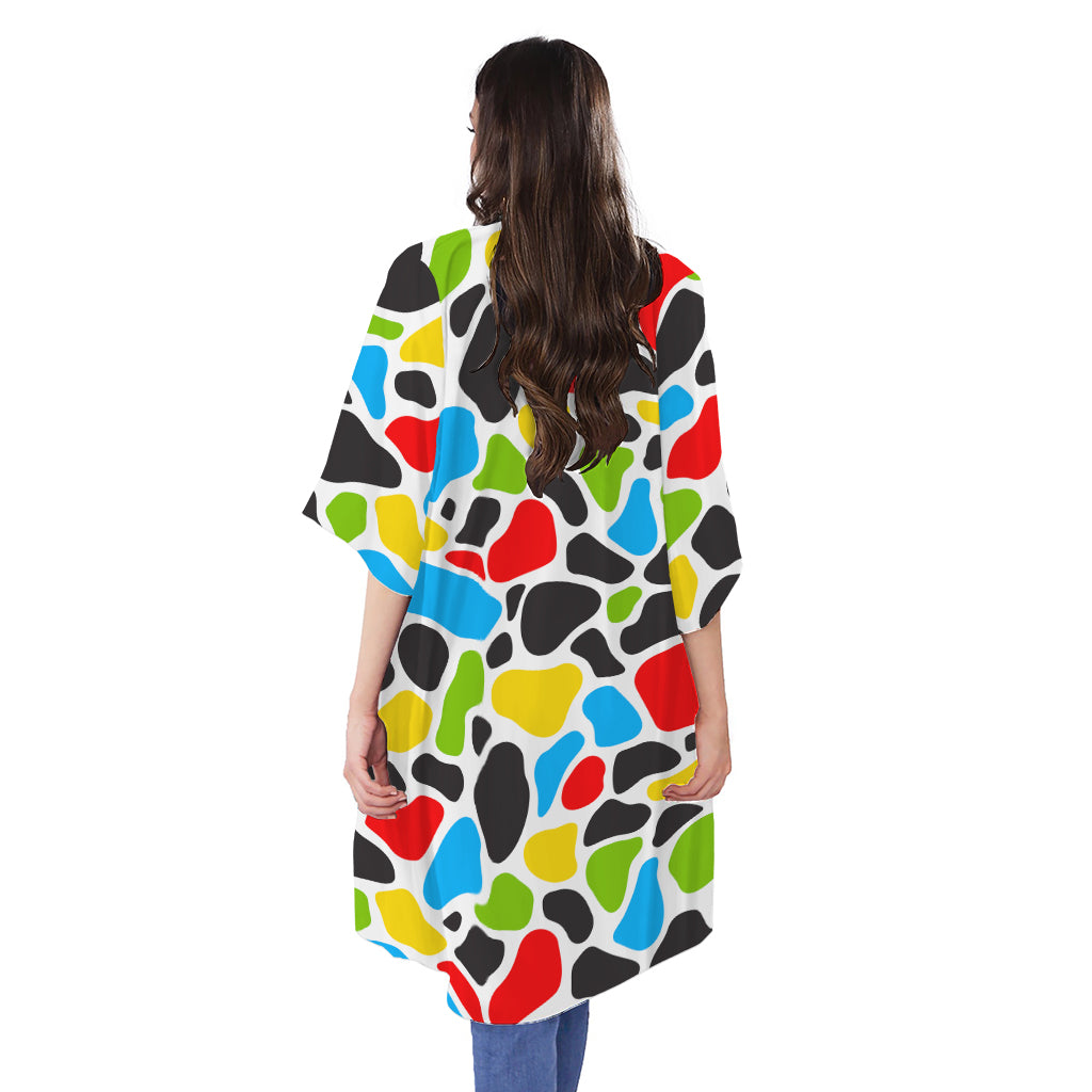 Colorful Cow Print Open Front Beach Cover Up
