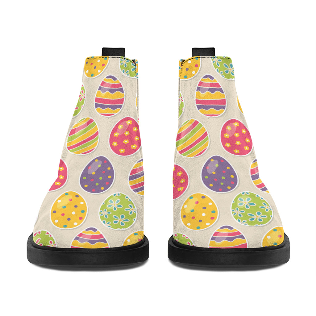 Colorful Cute Easter Eggs Pattern Print Flat Ankle Boots