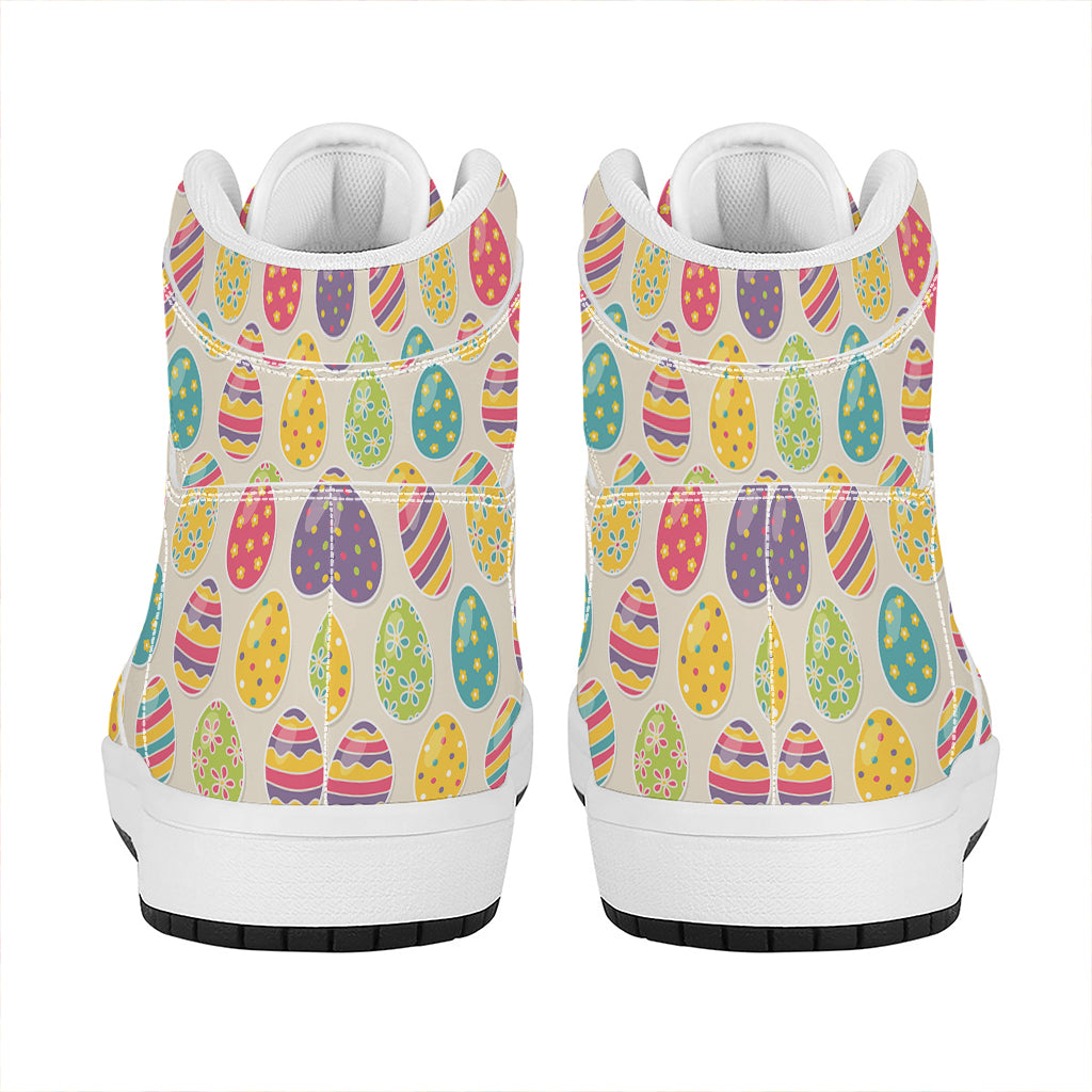 Colorful Cute Easter Eggs Pattern Print High Top Leather Sneakers