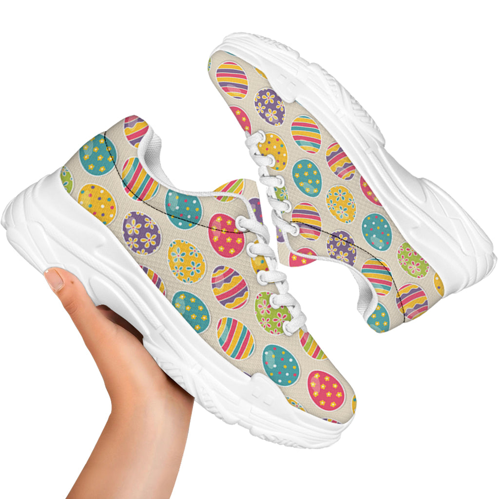 Colorful Cute Easter Eggs Pattern Print White Chunky Shoes