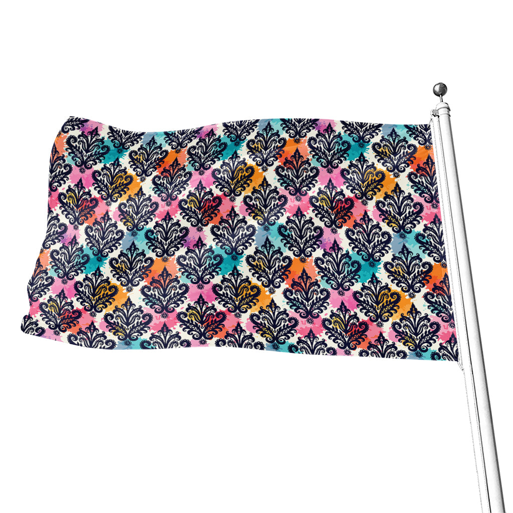 Colorful Damask Pattern Print Flag