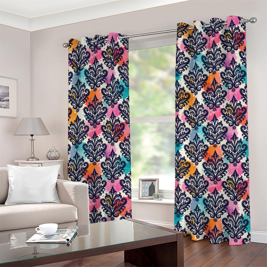 Colorful Damask Pattern Print Grommet Curtains