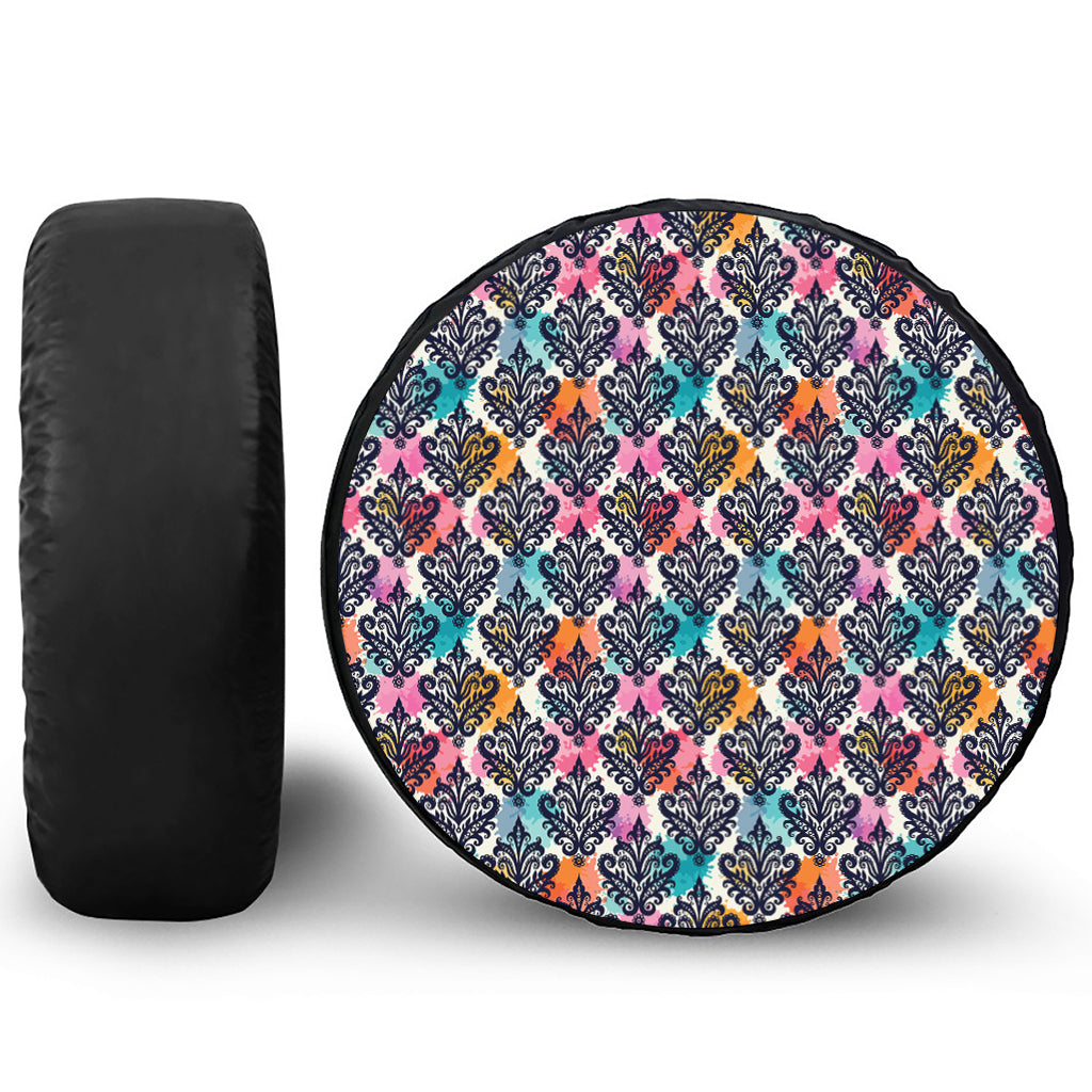 Colorful Damask Pattern Print Tire Cover