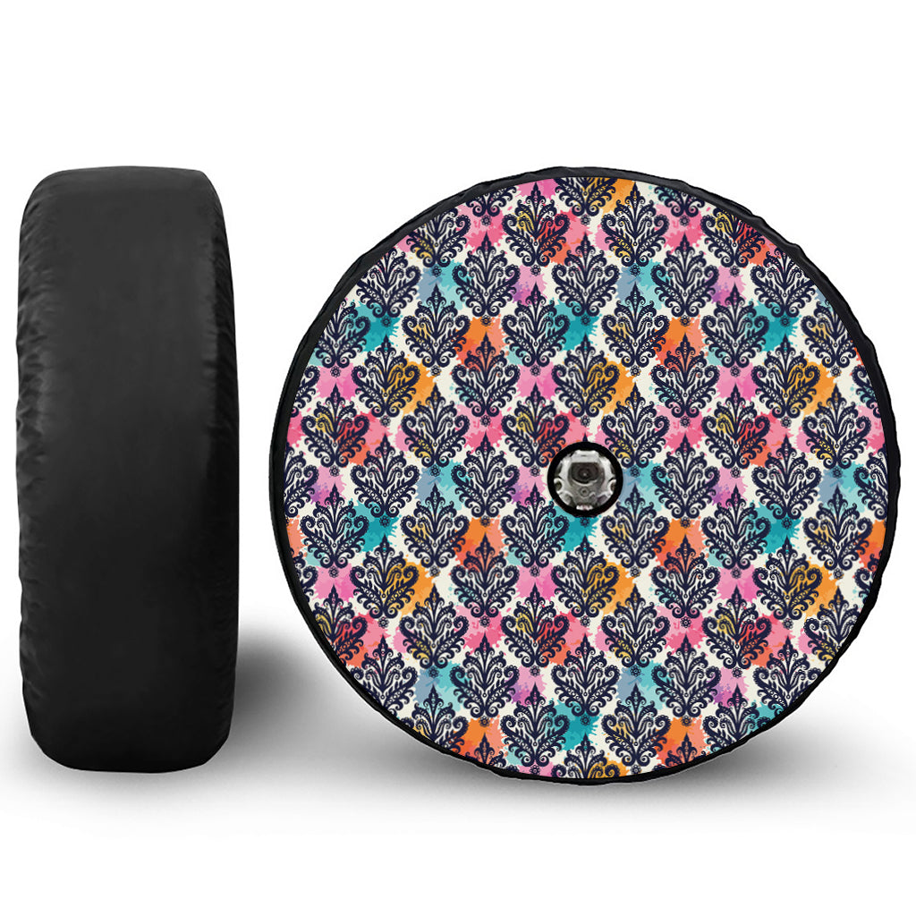 Colorful Damask Pattern Print Tire Cover With Camera Hole