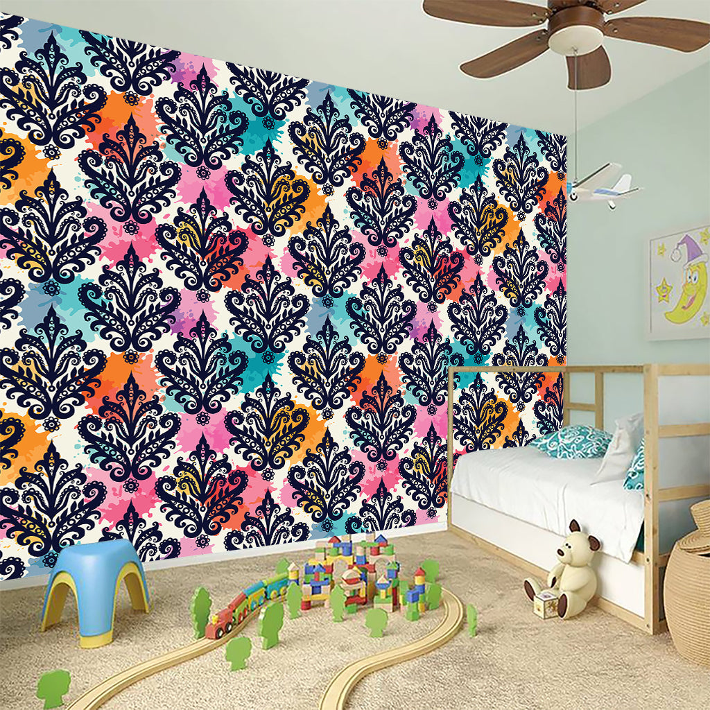 Colorful Damask Pattern Print Wall Sticker