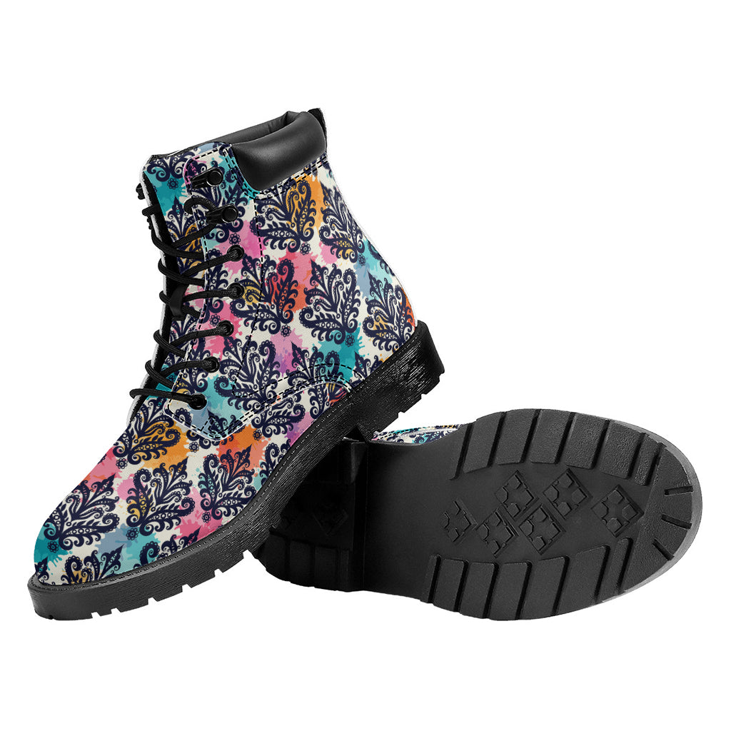 Colorful Damask Pattern Print Work Boots