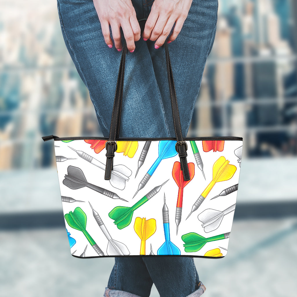 Colorful Darts Pattern Print Leather Tote Bag