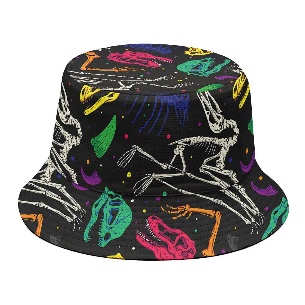 Colorful Dinosaur Fossil Pattern Print Bucket Hat