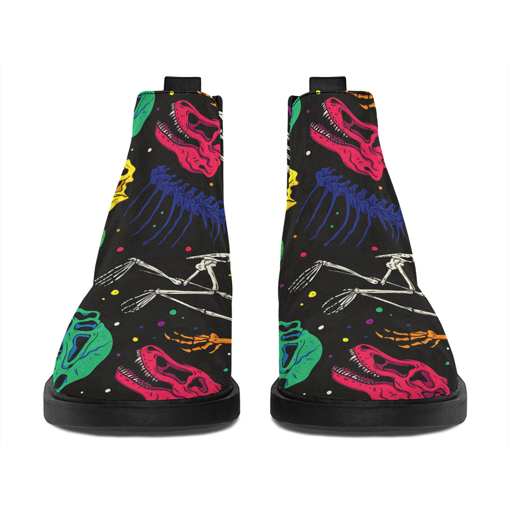 Colorful Dinosaur Fossil Pattern Print Flat Ankle Boots