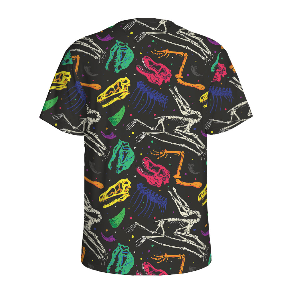 Colorful Dinosaur Fossil Pattern Print Men's Sports T-Shirt